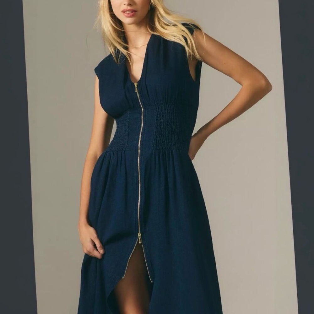 Anthropologie Dark Blue Midi Dress - Picture 2 of 7